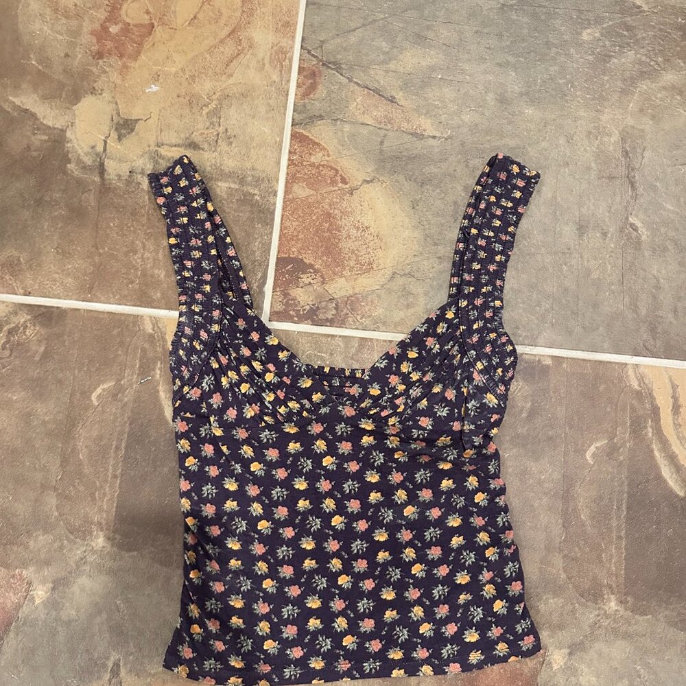 Free People Intimately Wide Strap Purple Floral Tank Top